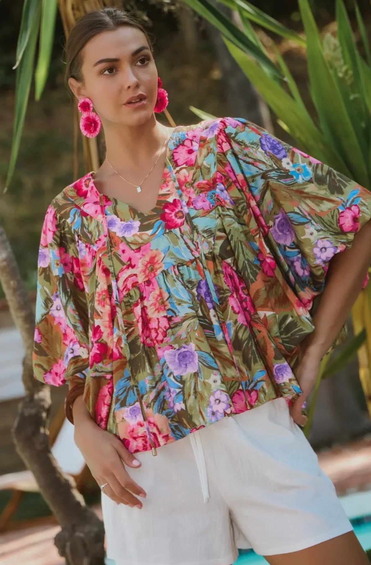 Fresca Floral Balloon Sleeve Top