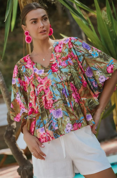 Fresca Floral Balloon Sleeve Top