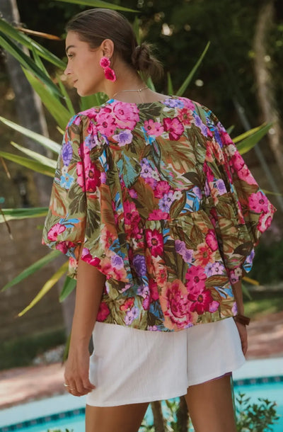 Fresca Floral Balloon Sleeve Top