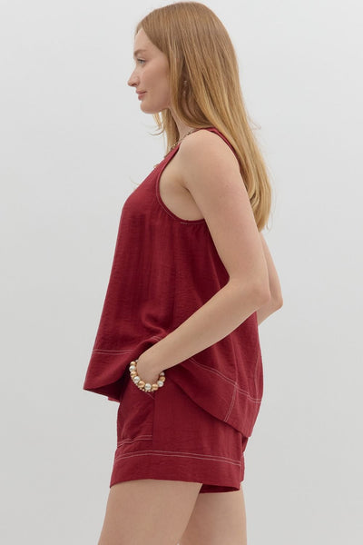 Crimson Sleeveless Top
