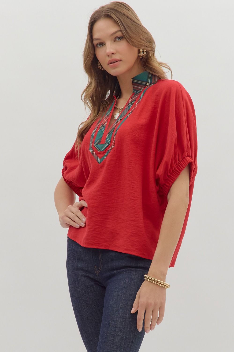 Hillary Woven V-Neck Top