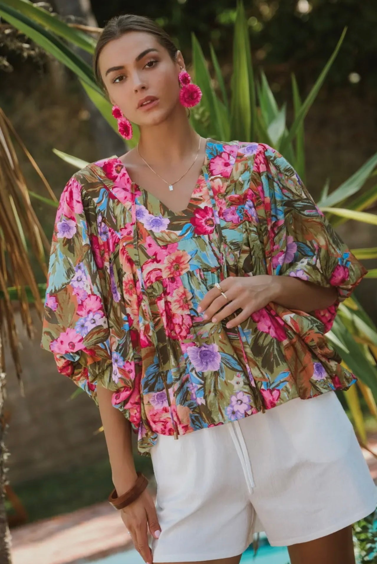 Fresca Floral Balloon Sleeve Top