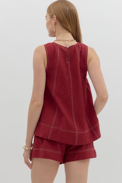 Crimson Sleeveless Top
