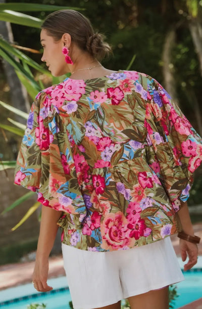 Fresca Floral Balloon Sleeve Top