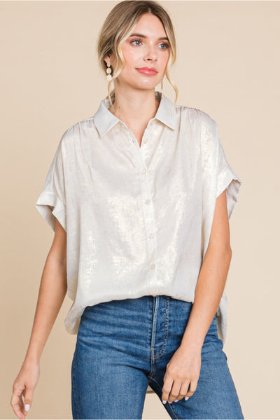 Carson Metallic Button Down Top