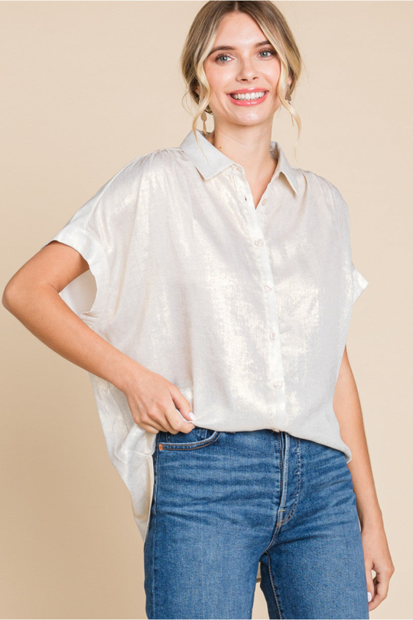 Carson Metallic Button Down Top