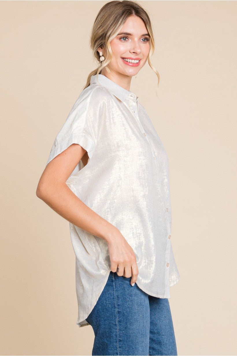 Carson Metallic Button Down Top