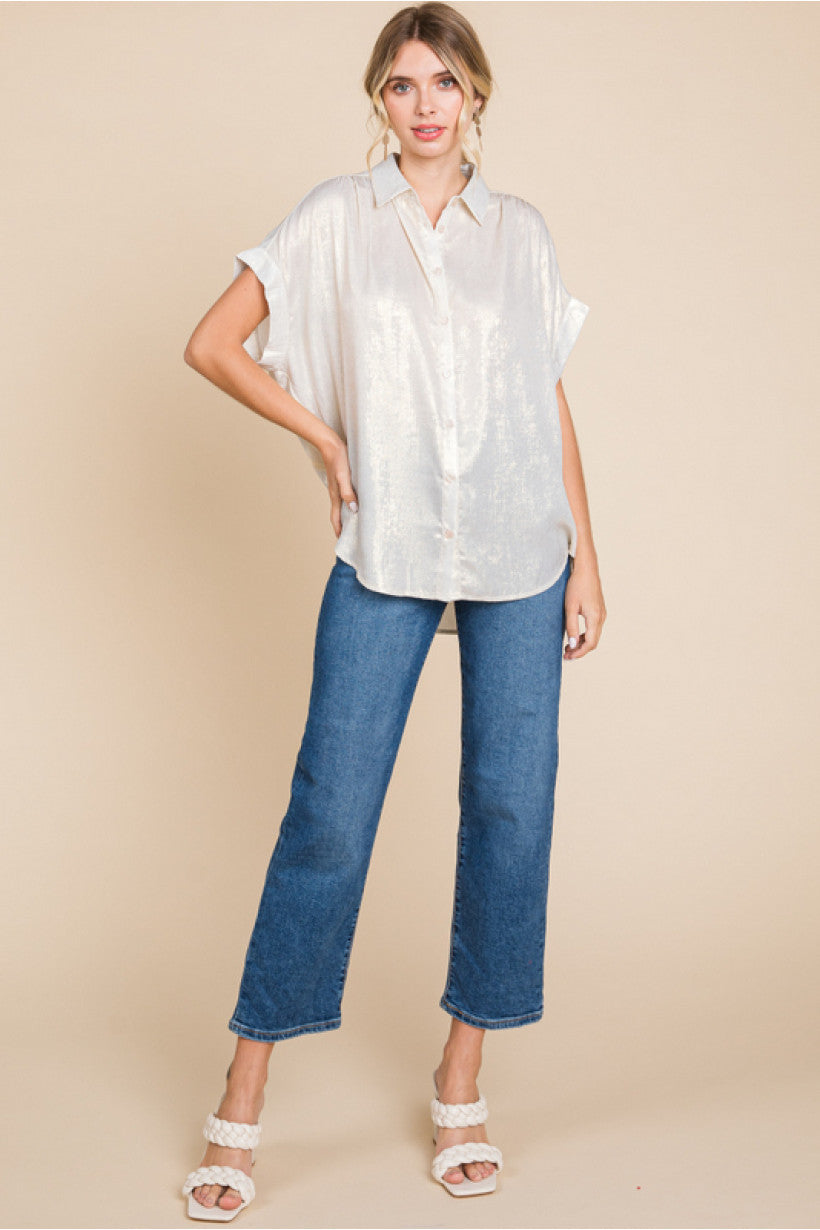 Carson Metallic Button Down Top