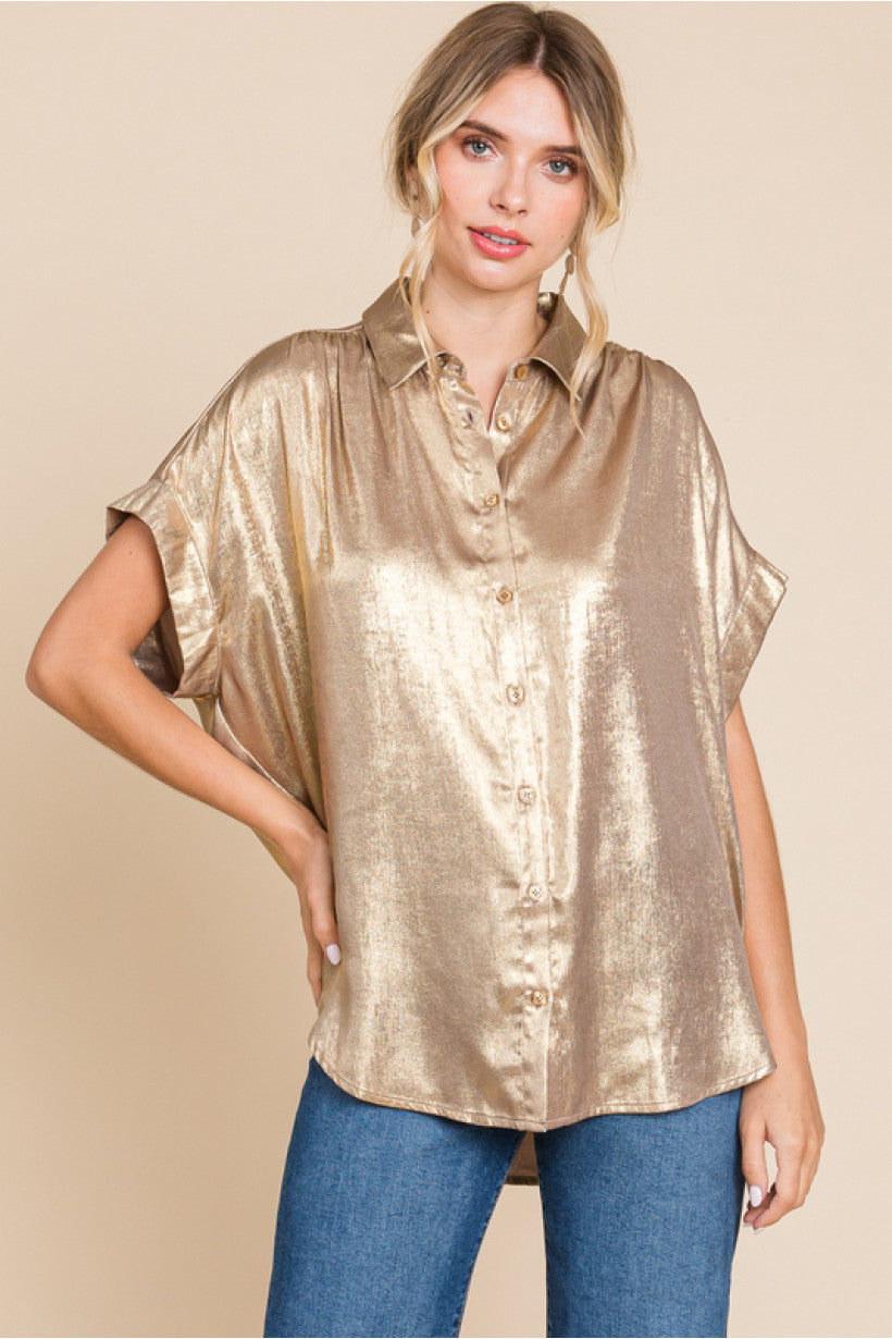 Carson Metallic Button Down Top