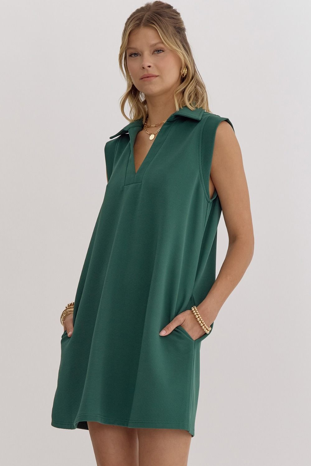 Lesa Solid V-neck Dress