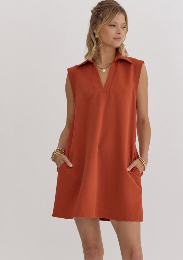 Lesa Solid V-neck Dress