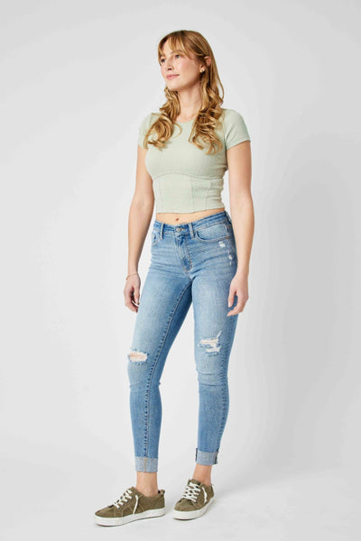 Judy Blue Mid Rise Cuffed Skinny