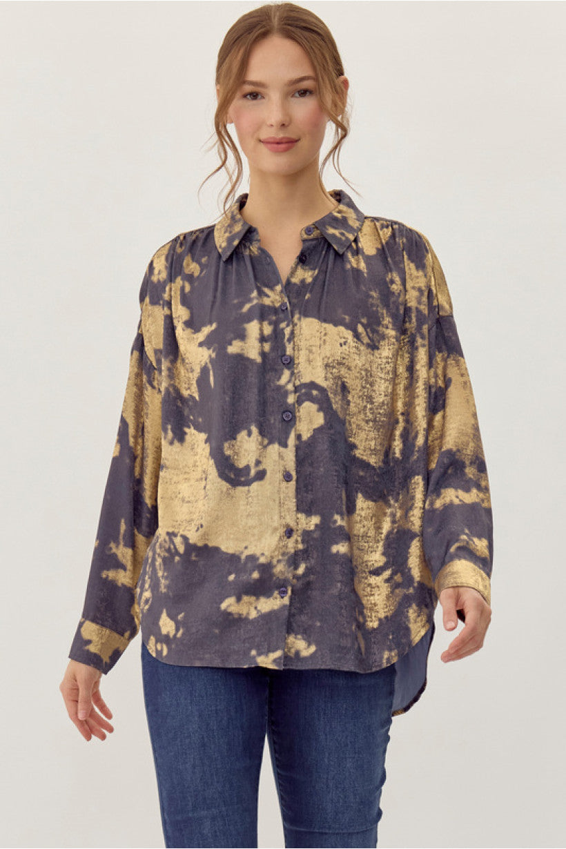 Dedra Metallic Button Down