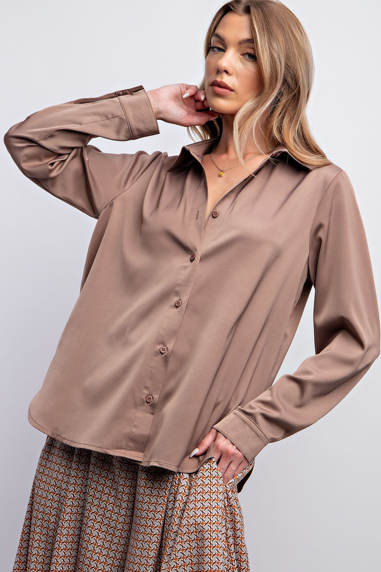 Breanna Button Down Satin Top