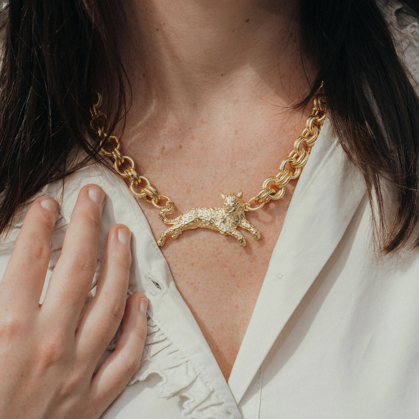 Gold Leopard Chain Necklace By Susan Shaw