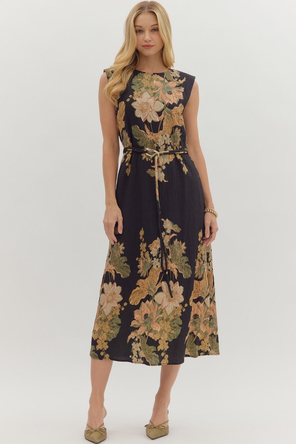 Finn Floral Belted Midi Dress