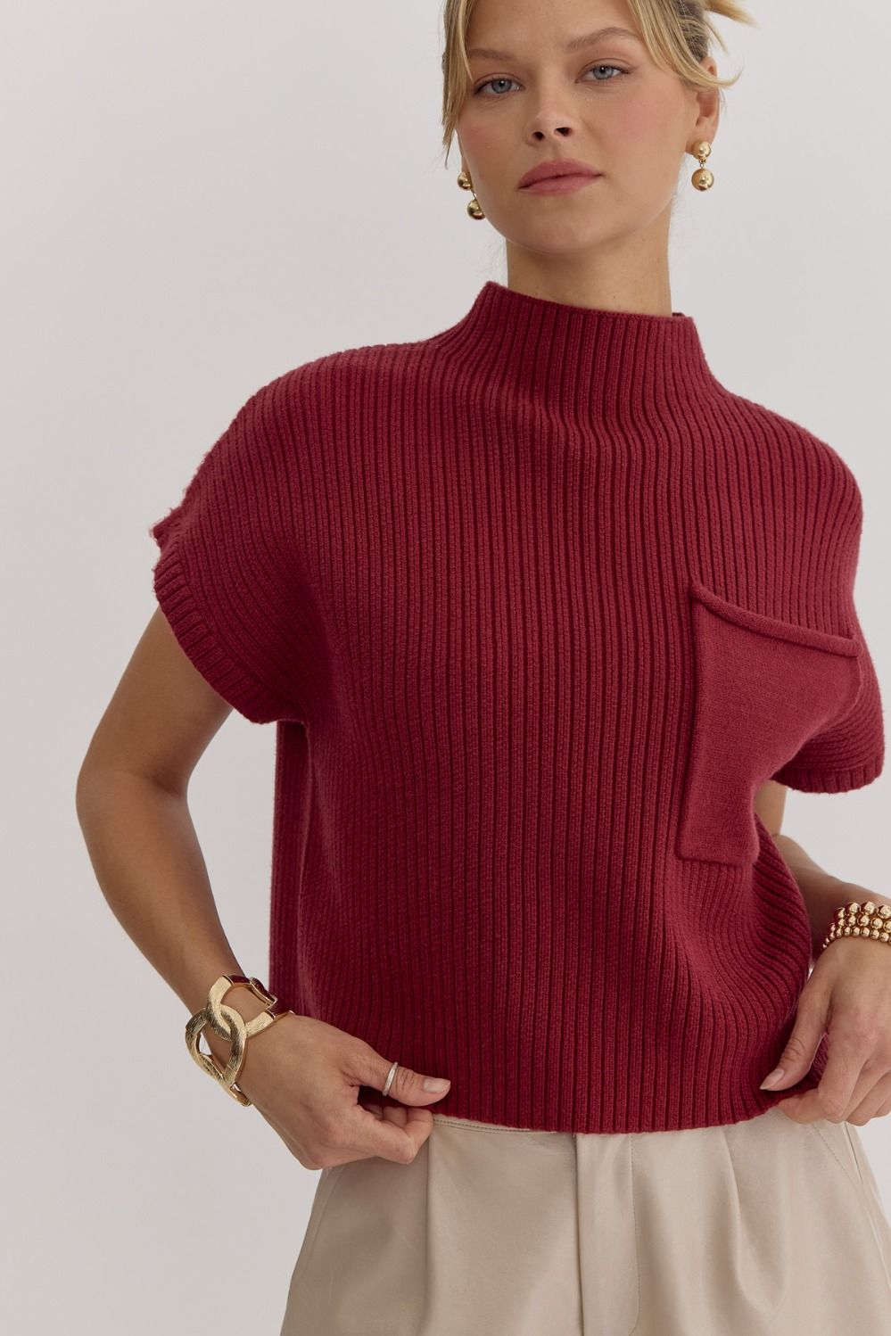 Annie Cropped Mock Neck Sweater