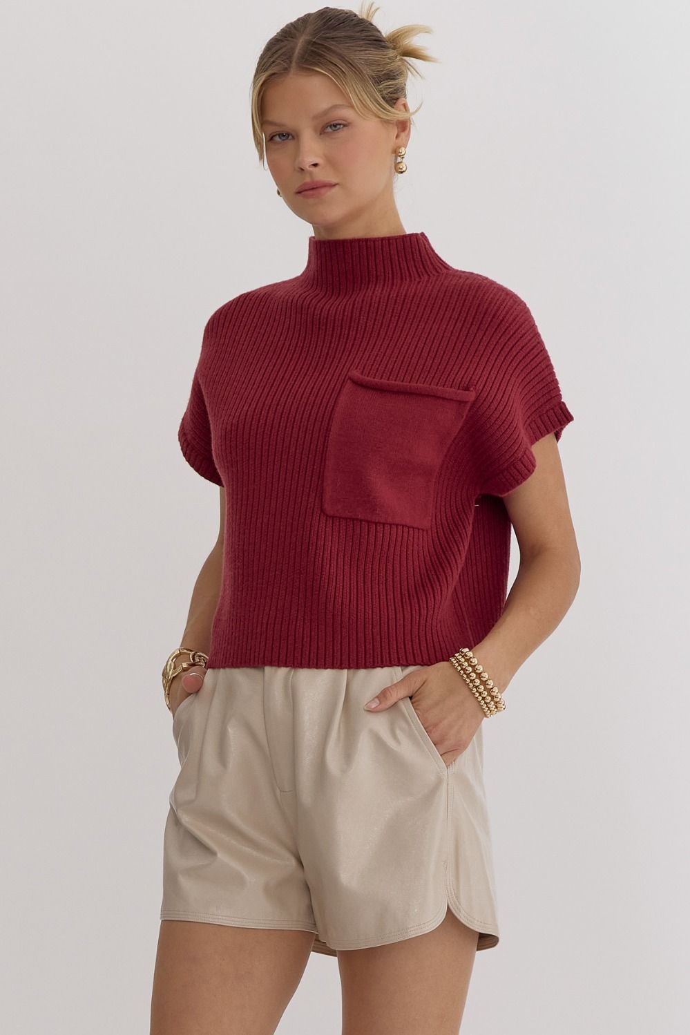 Annie Cropped Mock Neck Sweater