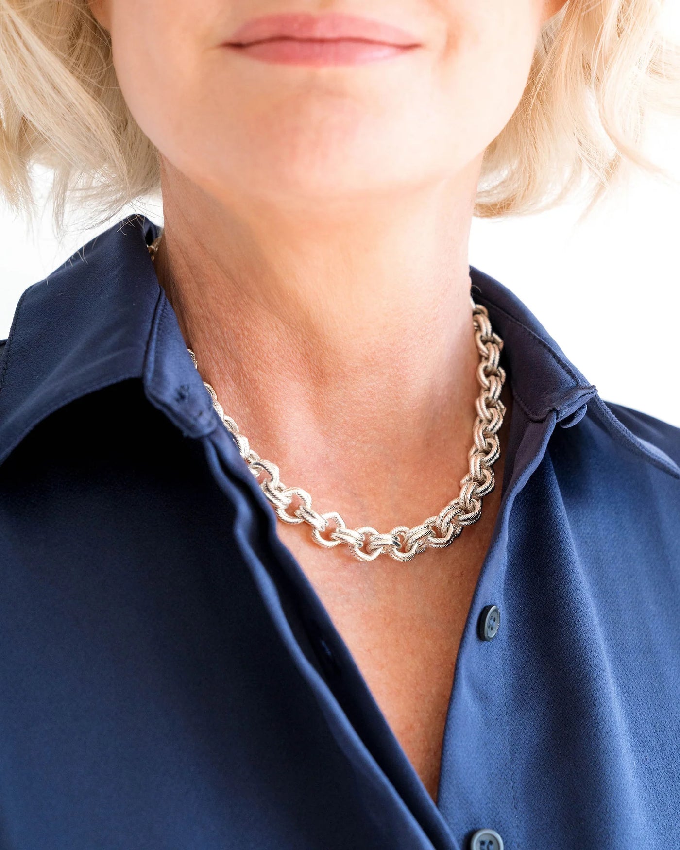 Silver Double Link Chain Necklace By Susan Shaw