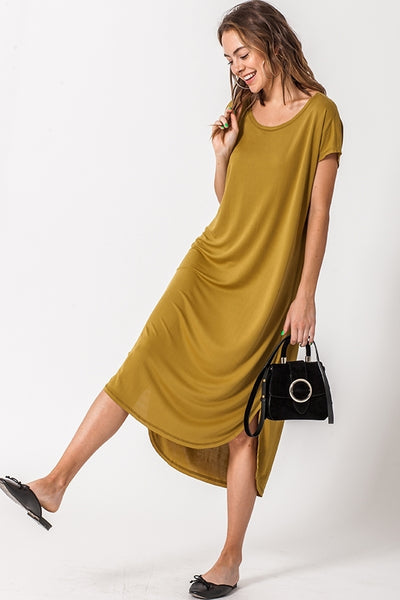 Victoria Drop Shoulder Dress with Curved Hemline - Corinne an Affordable Women's Clothing Boutique in the US USA