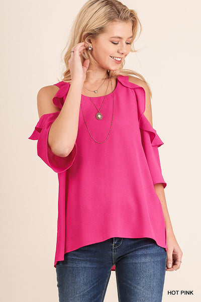 Allison Cold Shoulder Ruffle Blouse - Corinne an Affordable Women's Clothing Boutique in the US USA