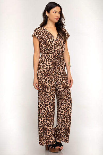 Gloria Wide Leg Animal Print Jumpsuit - Corinne an Affordable Women's Clothing Boutique in the US USA