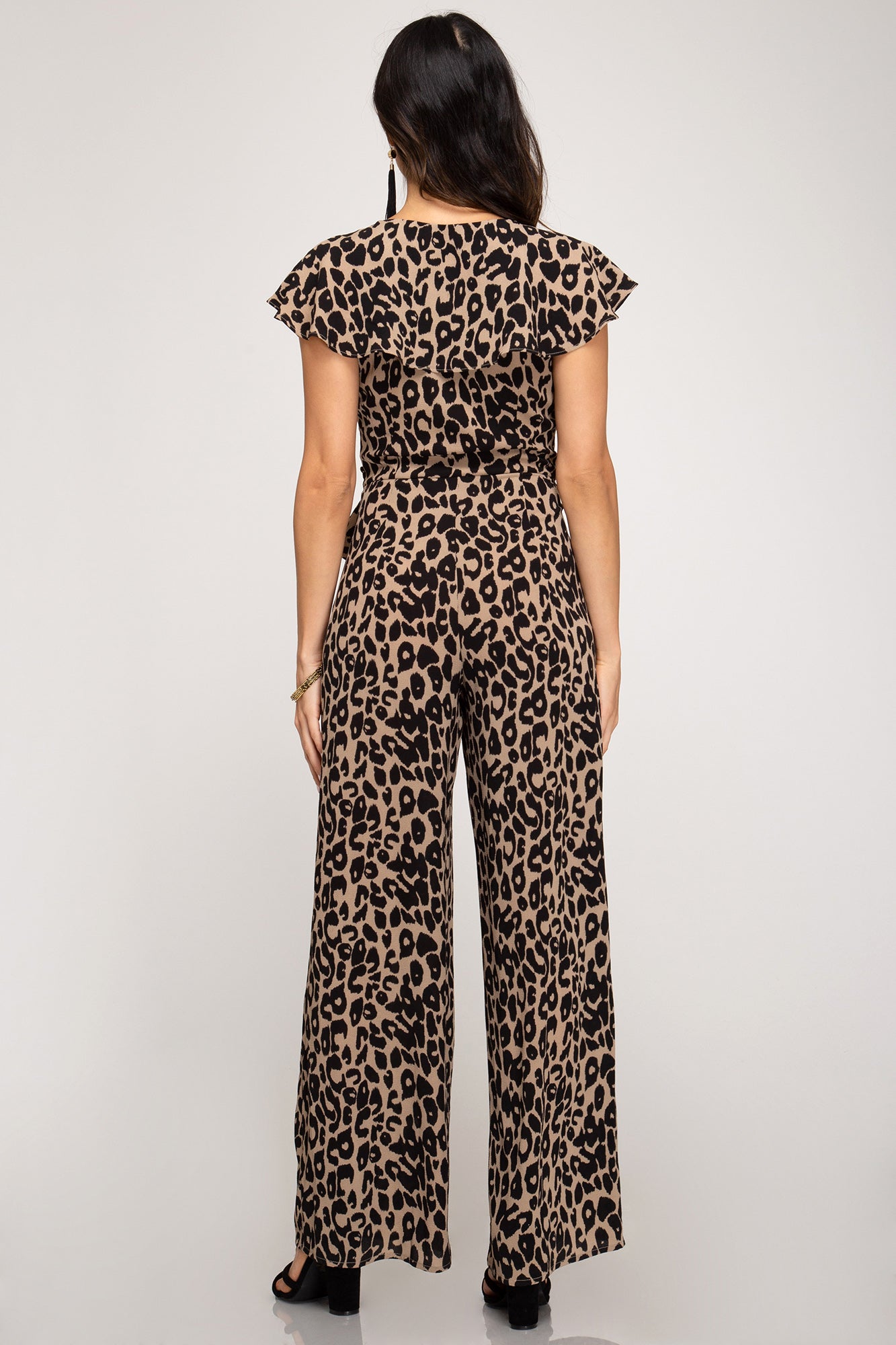 Amanda Ruffled Sleeve Leopard Print Jumpsuit - Corinne an Affordable Women's Clothing Boutique in the US USA