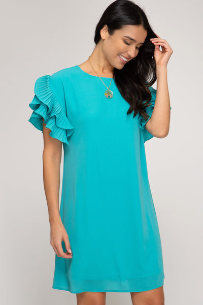 Rebecca Pleated Short Sleeve Shift Dress - Corinne an Affordable Women's Clothing Boutique in the US USA