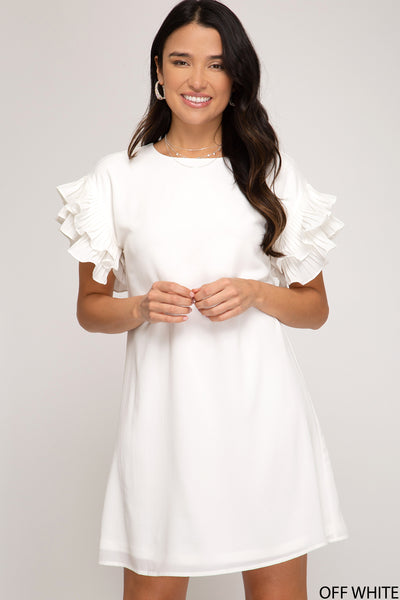 Rebecca Pleated Short Sleeve Shift Dress - Corinne an Affordable Women's Clothing Boutique in the US USA