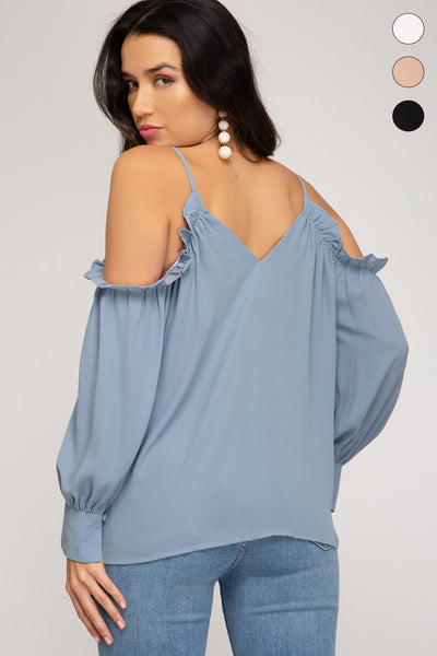 Demi Cold Shoulder Ruffled Hem Top - Corinne an Affordable Women's Clothing Boutique in the US USA