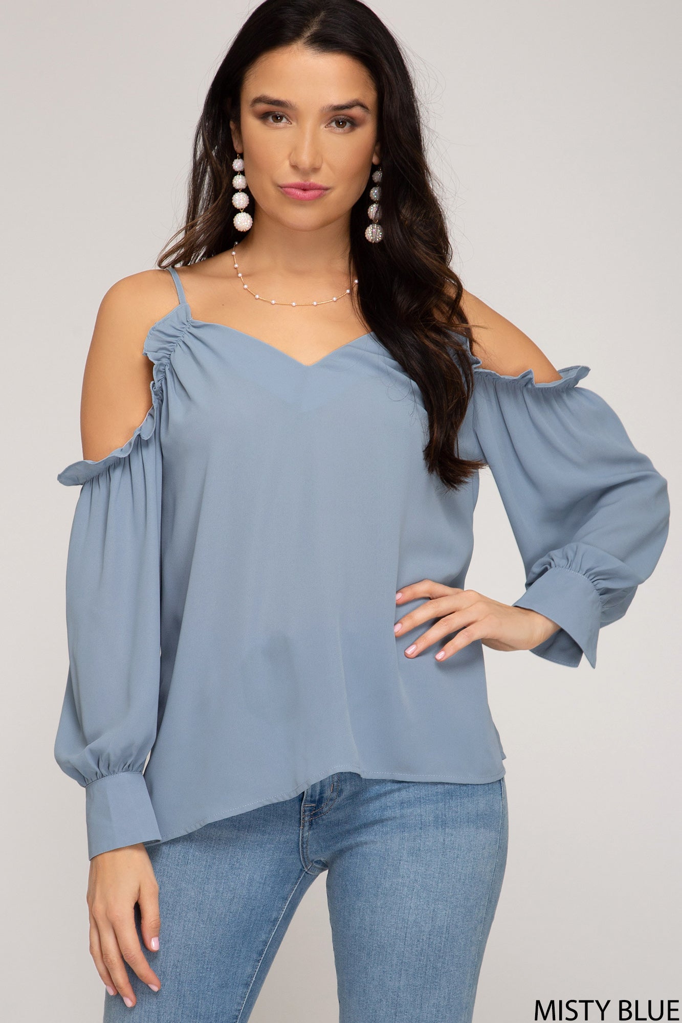 Demi Cold Shoulder Ruffled Hem Top - Corinne an Affordable Women's Clothing Boutique in the US USA