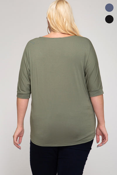 Olivia Half Sleeve Crossed Top (PLUS) - Corinne an Affordable Women's Clothing Boutique in the US USA