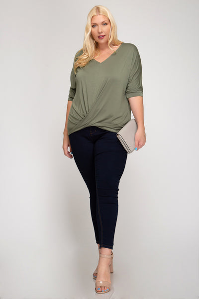 Olivia Half Sleeve Crossed Top (PLUS) - Corinne an Affordable Women's Clothing Boutique in the US USA