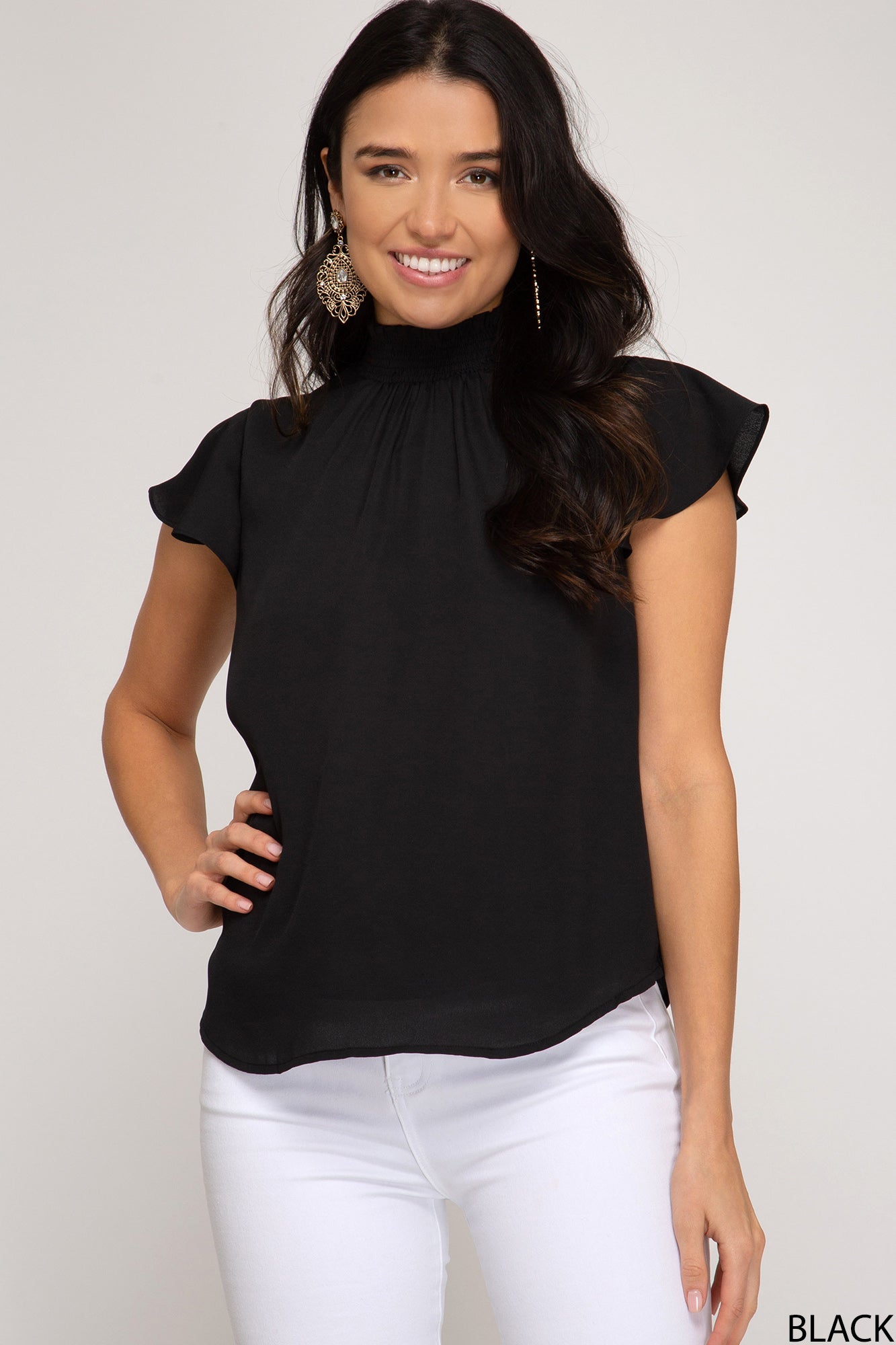 Arti Smocked Mock Neck Top - Corinne an Affordable Women's Clothing Boutique in the US USA