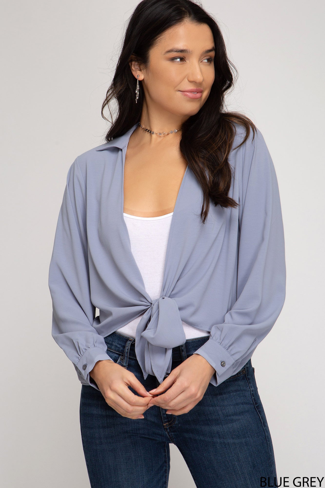 Carla Long Sleeve Front Tie Cardigan - Corinne an Affordable Women's Clothing Boutique in the US USA