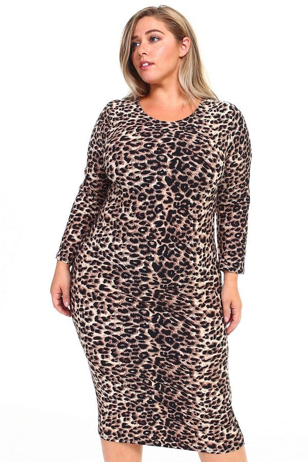 Alicia Leopard Bodycon Midi Dress (PLUS) - Corinne an Affordable Women's Clothing Boutique in the US USA