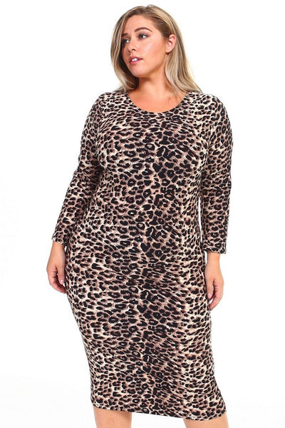 Alicia Leopard Bodycon Midi Dress (PLUS) - Corinne an Affordable Women's Clothing Boutique in the US USA