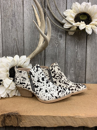 Cow Print Calf-Hair Block Heel Booties by Volatile - Corinne an Affordable Women's Clothing Boutique in the US USA