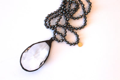 Knotted Hematite Necklace with Large Soldered Teardrop Pendant by Karli Buxton - Corinne an Affordable Women's Clothing Boutique in the US USA