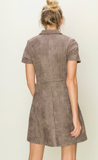 Siri Button Down Suede Dress - Corinne an Affordable Women's Clothing Boutique in the US USA