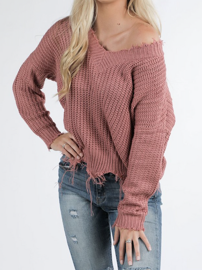 Marcia Distressed Long Sleeve Sweater - Corinne an Affordable Women's Clothing Boutique in the US USA