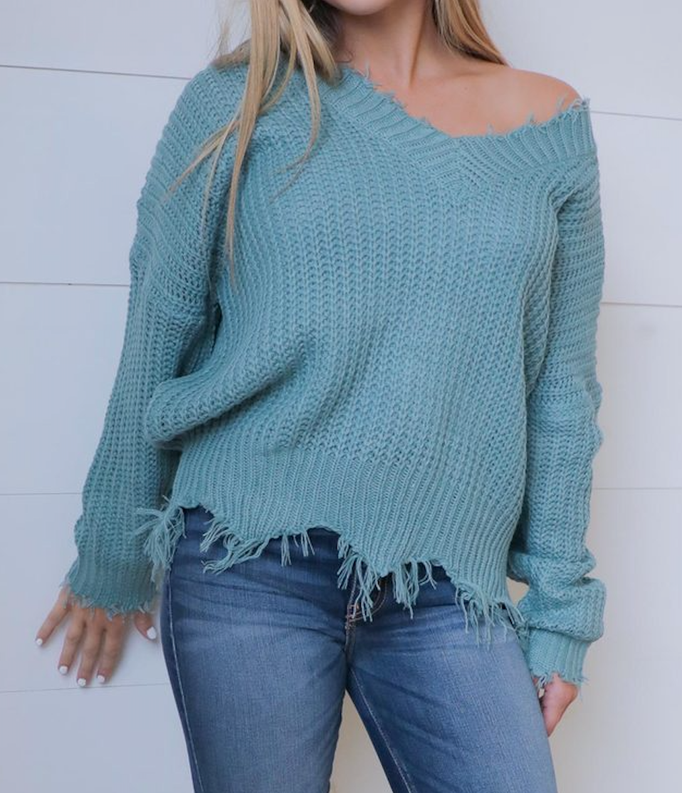 Marcia Distressed Long Sleeve Sweater - Corinne an Affordable Women's Clothing Boutique in the US USA