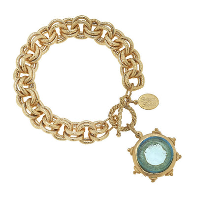 Aqua Venetian Glass Chain Bracelet by Susan Shaw - Corinne an Affordable Women's Clothing Boutique in the US USA