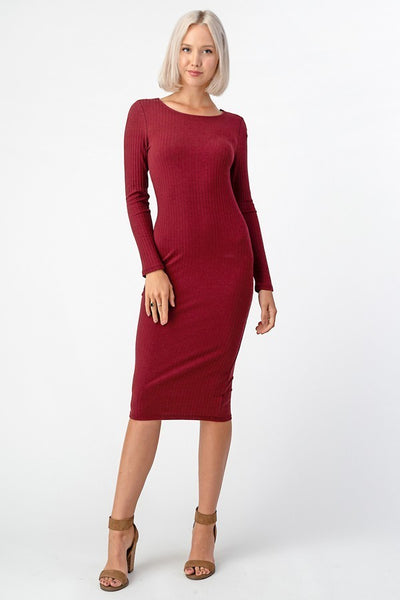 Max Ribbed Crew Neck Long Sleeve Dress - Corinne an Affordable Women's Clothing Boutique in the US USA