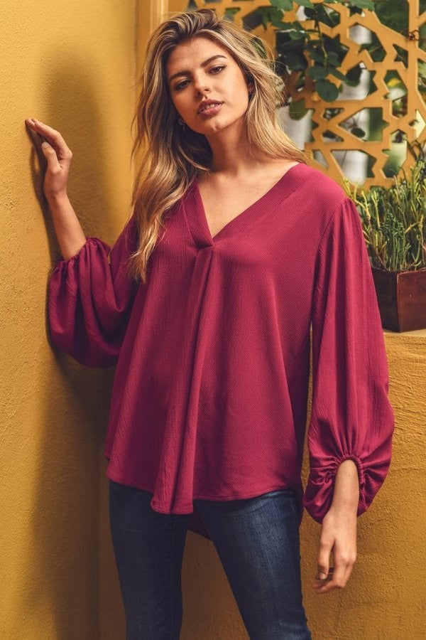 Ina Draped Bubble Sleeve Top - Corinne an Affordable Women's Clothing Boutique in the US USA