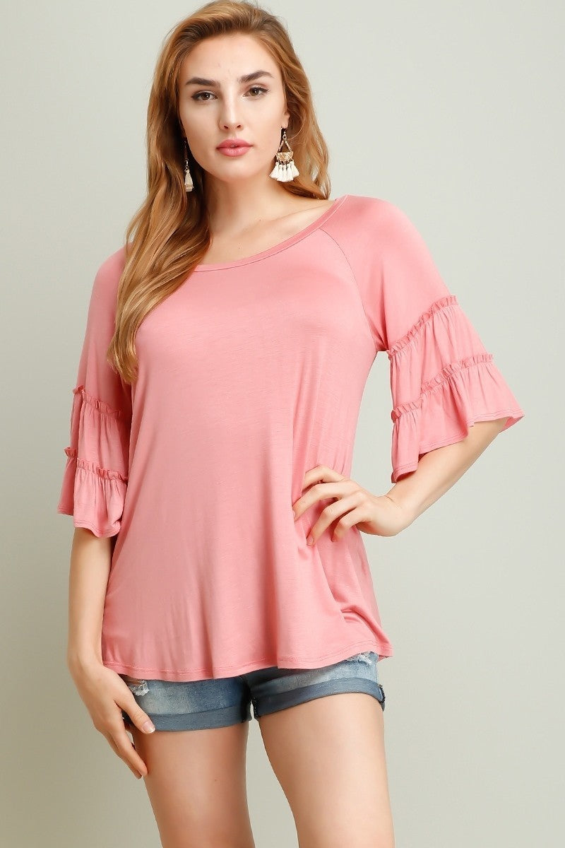 Darla Tiered Ruffle Sleeve Top PLUS - Corinne an Affordable Women's Clothing Boutique in the US USA