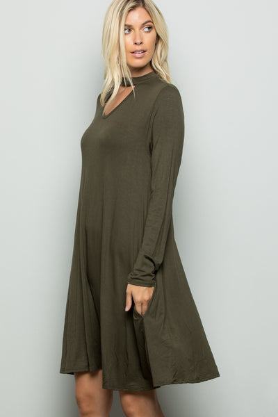 Rachel Long Sleeve Choker-Style Dress - Corinne an Affordable Women's Clothing Boutique in the US USA
