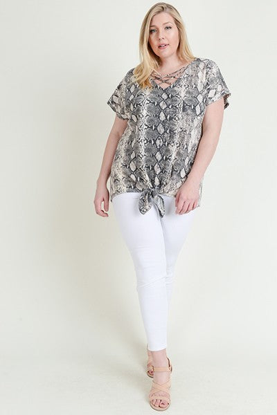 Carrie Snake Print Crisscross Top - Corinne an Affordable Women's Clothing Boutique in the US USA