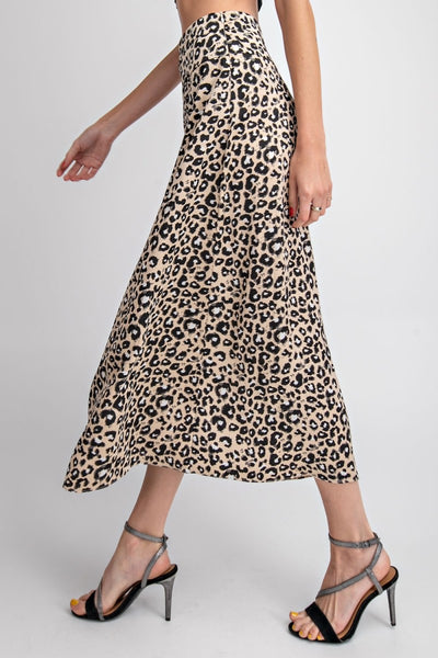 Nora Leopard Print Matte Satin Skirt - Corinne an Affordable Women's Clothing Boutique in the US USA