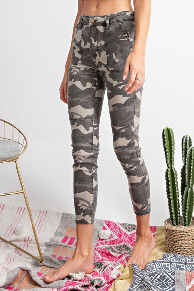 Charla Camo Printed Stretch Twill Pants - Corinne an Affordable Women's Clothing Boutique in the US USA